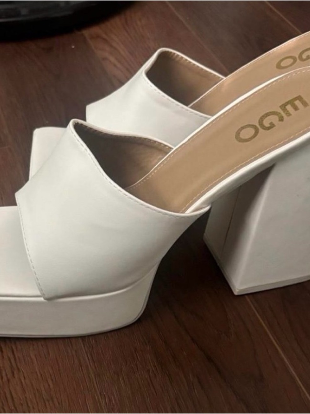 EGO White Block Heel Platform Mule